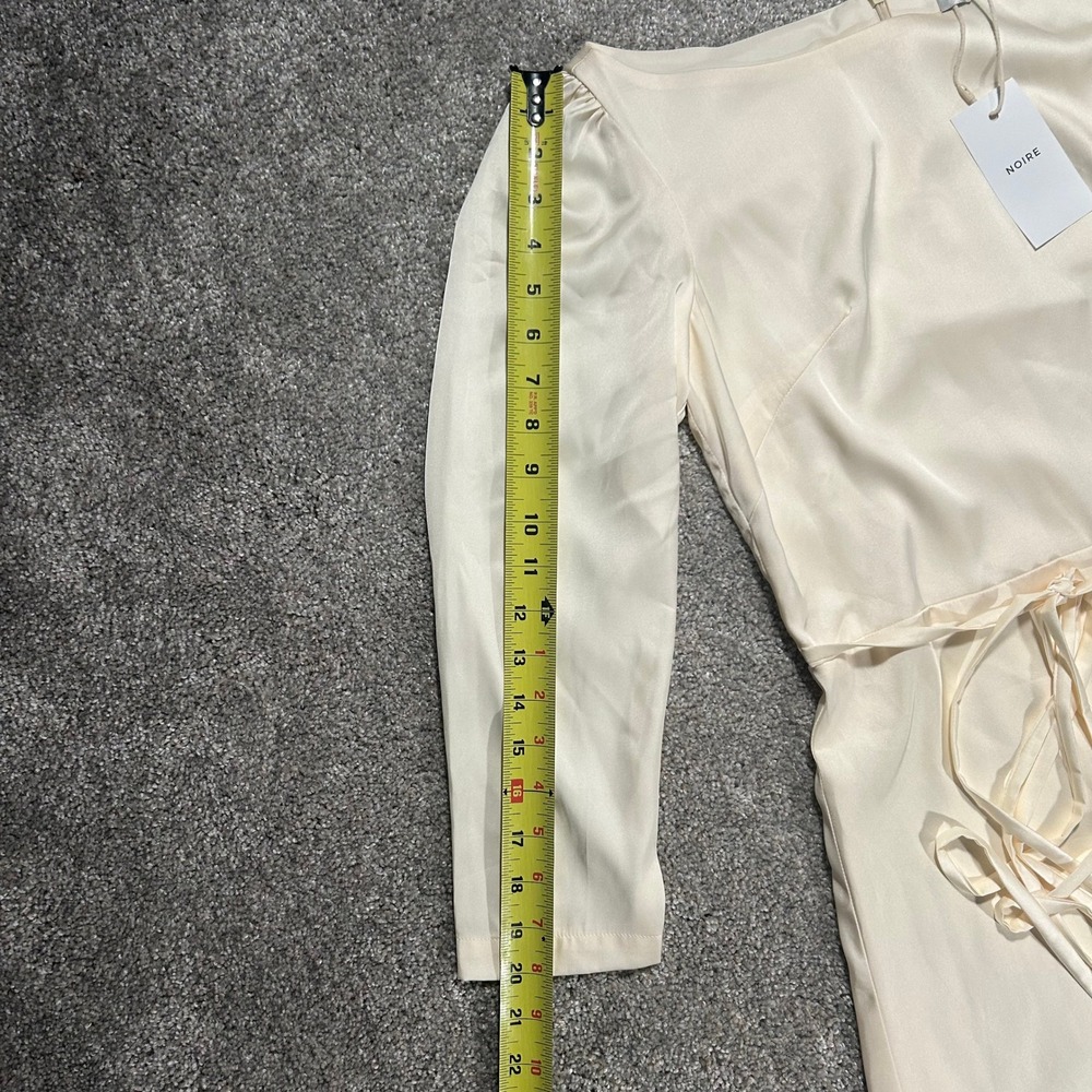 NOIRE Women Cream Satin Long Sleeve Midi Dress with Front Slit and Waist Tie S - Picture 6 of 13